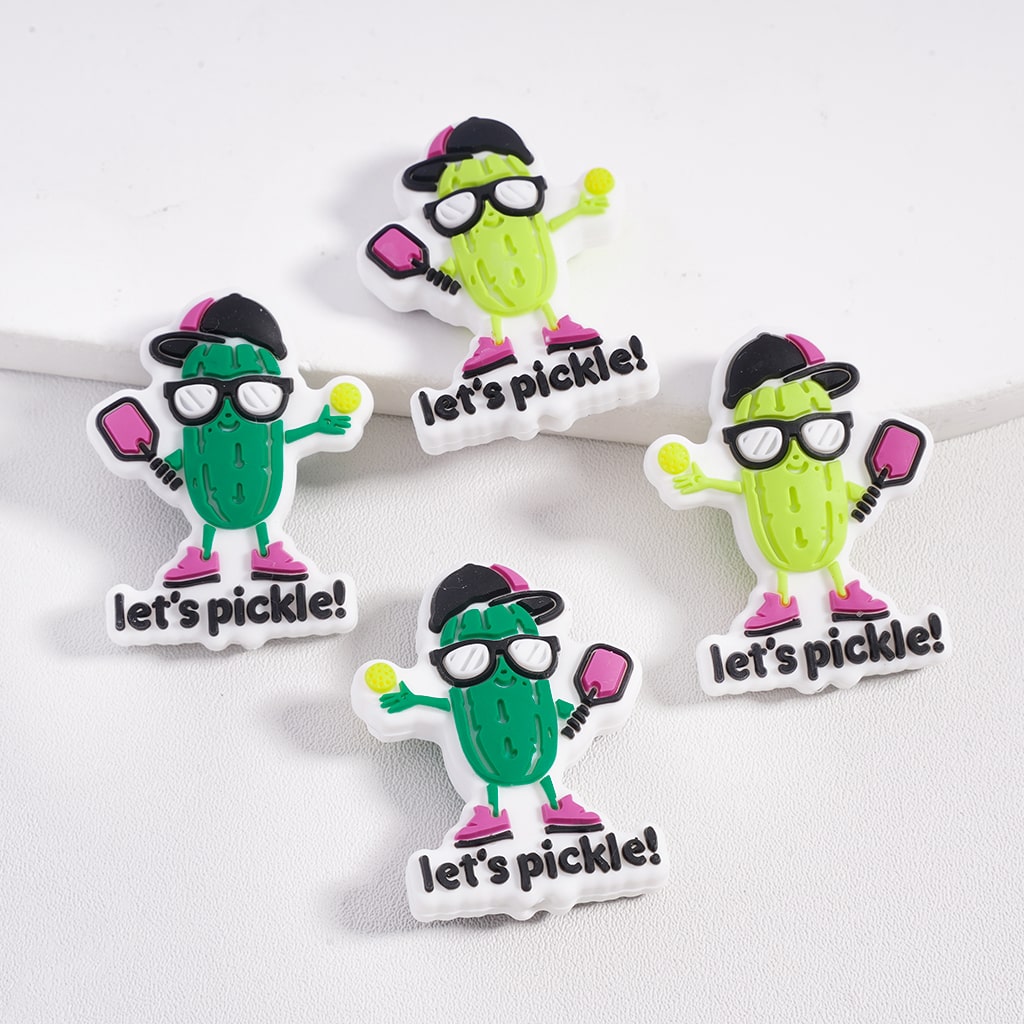 Let’s Pickle Black Hat & Glasses, Green Cucumber Character Silicone Focal Beads Random Mix