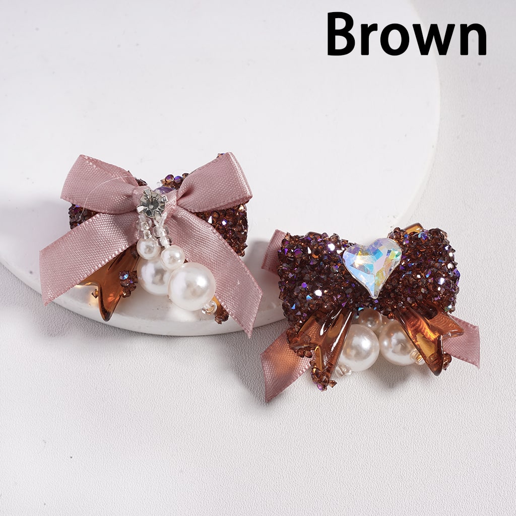 Sparkling Fabric Bowtie Tie Sugar Acrylic Beads with Shiny Cone & Heart Shape Rhinestones Pearl Charms, Multi-Color Random Mix