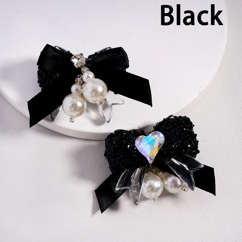 Sparkling Fabric Bowtie Tie Sugar Acrylic Beads with Shiny Cone & Heart Shape Rhinestones Pearl Charms, Multi-Color Random Mix