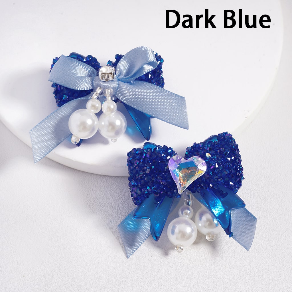 Sparkling Fabric Bowtie Tie Sugar Acrylic Beads with Shiny Cone & Heart Shape Rhinestones Pearl Charms, Multi-Color Random Mix