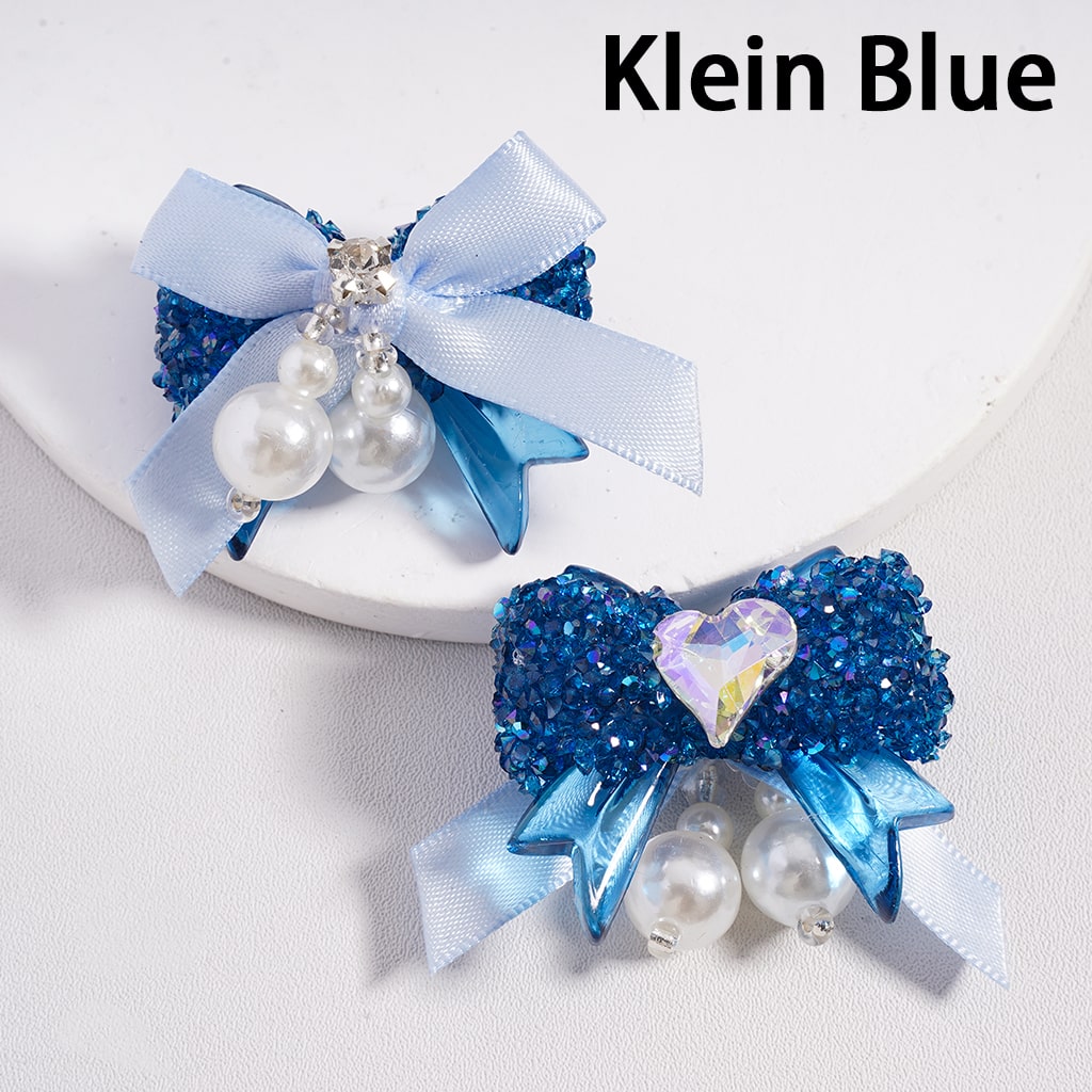 Sparkling Fabric Bowtie Tie Sugar Acrylic Beads with Shiny Cone & Heart Shape Rhinestones Pearl Charms, Multi-Color Random Mix