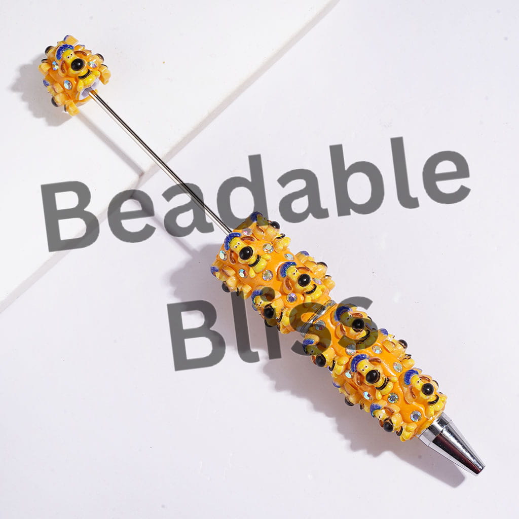 Beadable Clay Pens with Cute Mountain Goat and Sheepdog Character, Black and Orange