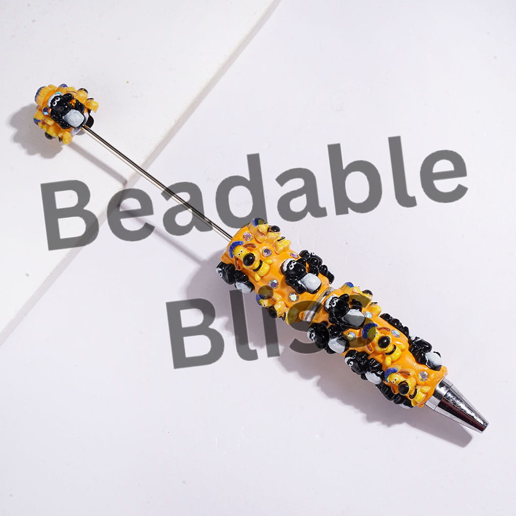 Beadable Clay Pens with Cute Mountain Goat and Sheepdog Character, Black and Orange