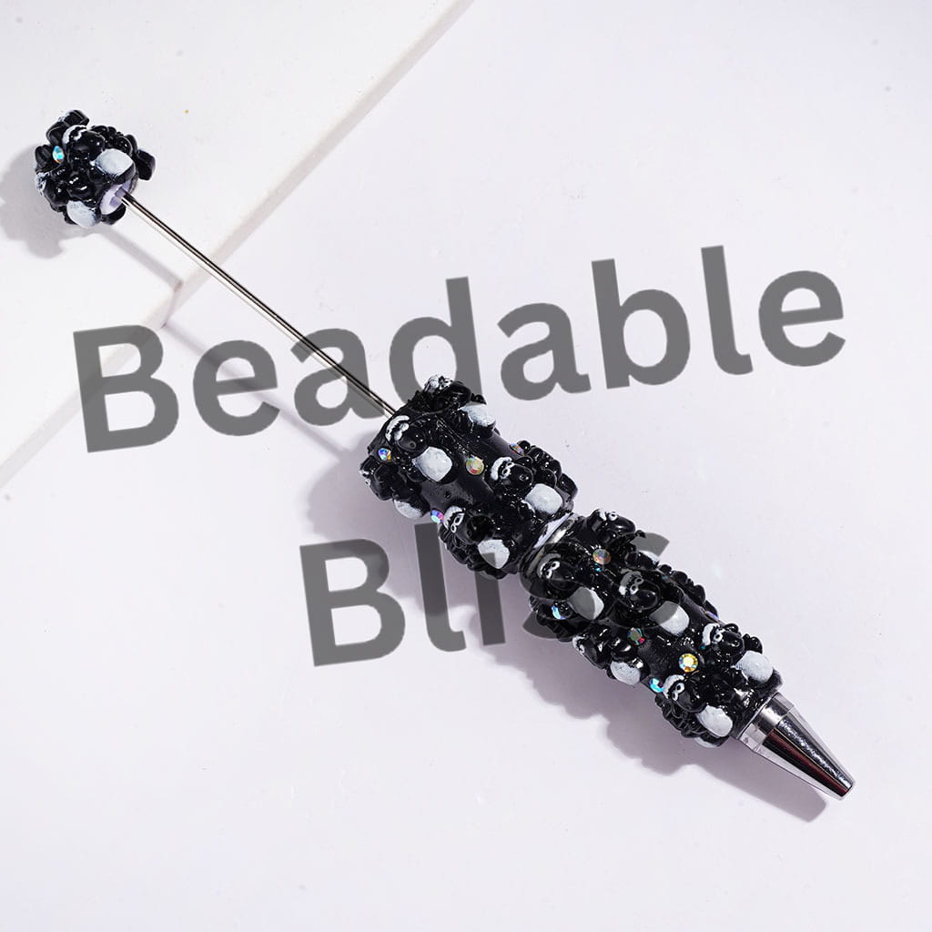 Beadable Clay Pens with Cute Mountain Goat and Sheepdog Character, Black and Orange