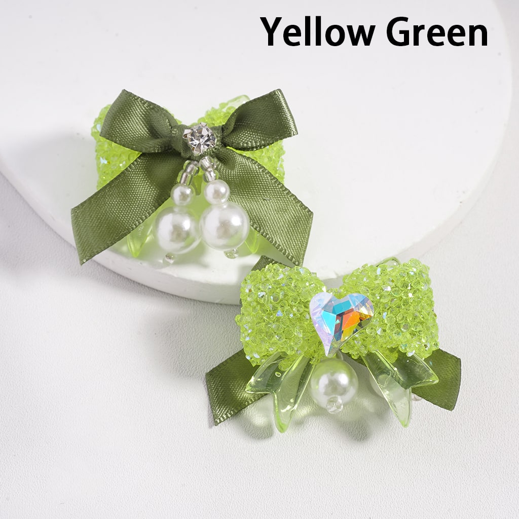 Sparkling Fabric Bowtie Tie Sugar Acrylic Beads with Shiny Cone & Heart Shape Rhinestones Pearl Charms, Multi-Color Random Mix