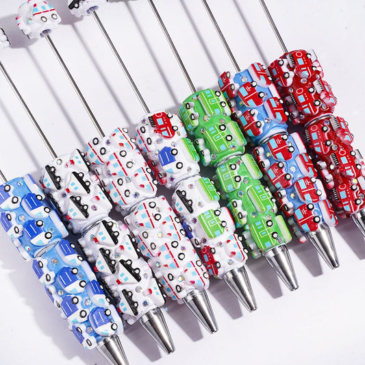 Various Types Cartoon-Style Cars & Vehicles, AB Rhinestones, Beadable Clay Pens, Multi-Color