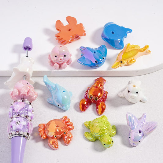 UV Finish Cutie Marine Animal Sea Series Acrylic Beads Random Mix