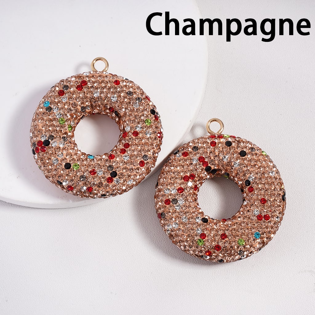 Glitter Rhinestone Donut Shape Clay Beads Pendant Charms, Jewelry Accessories Random Mix, 46MM