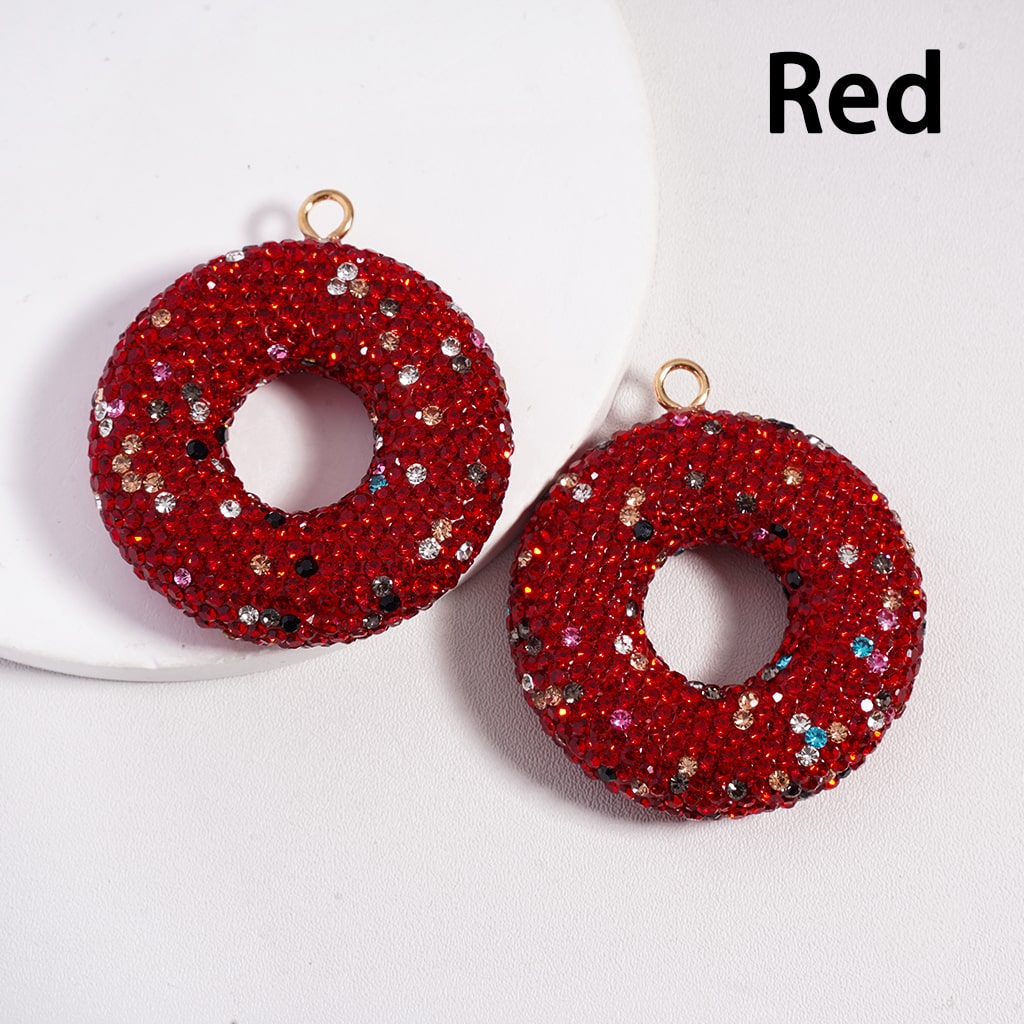Glitter Rhinestone Donut Shape Clay Beads Pendant Charms, Jewelry Accessories Random Mix, 46MM