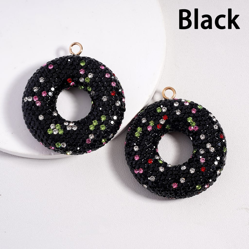 Glitter Rhinestone Donut Shape Clay Beads Pendant Charms, Jewelry Accessories Random Mix, 46MM