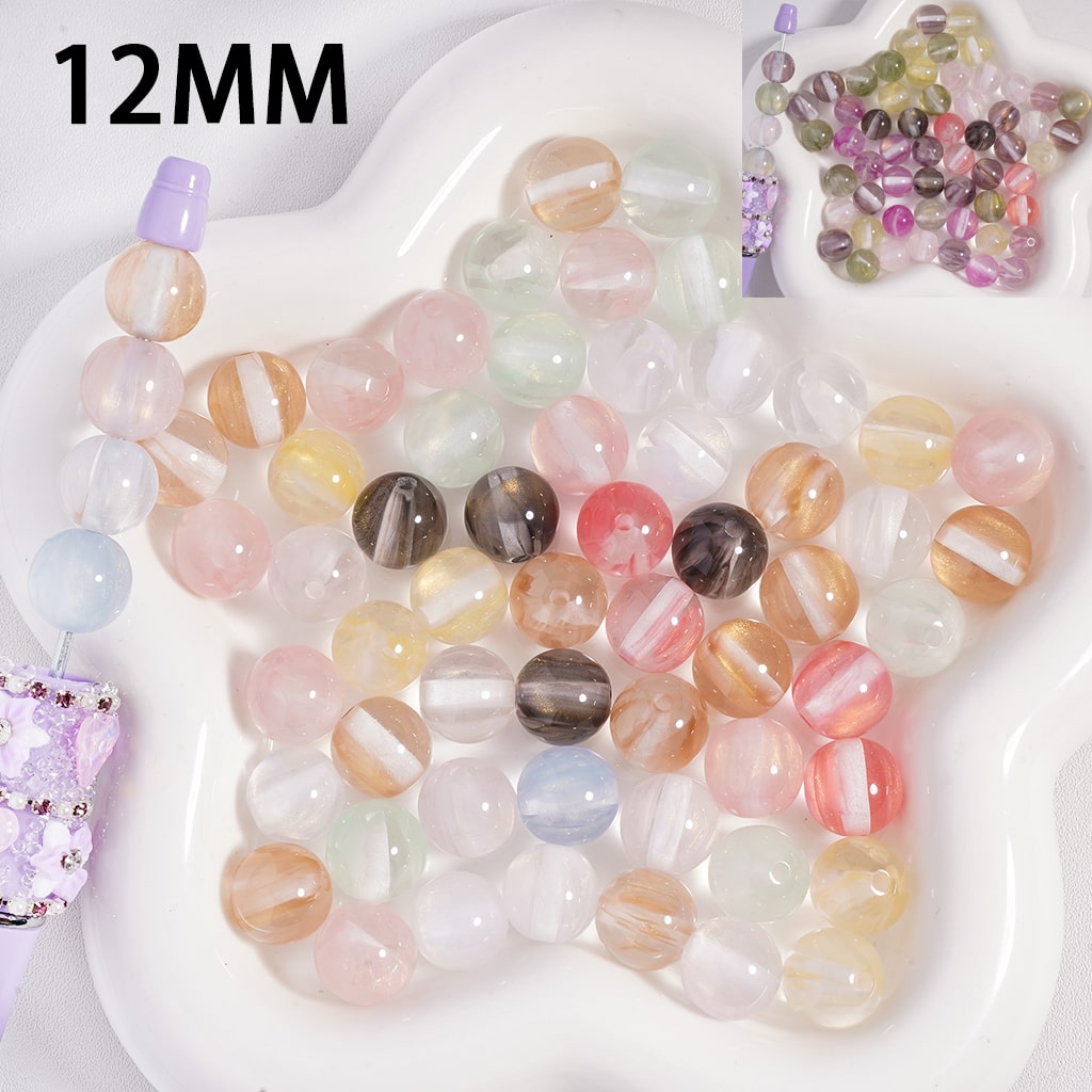 Gold Glitter Color Changing Semi Transparent Color Round Acrylic Beads 12MM, Random Mix