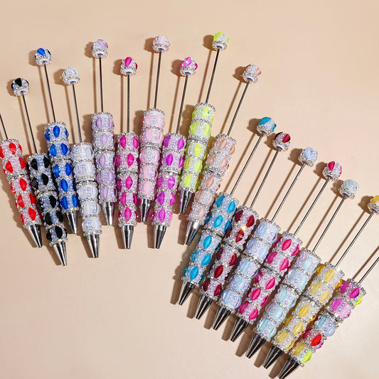 UV-Coated Half-Shell Pearl and AB Rhinestones, Handmade Sugar Beadable Pens Marquise Cut Rhinestone with Glitter, Assorted Colors, Random Mix
