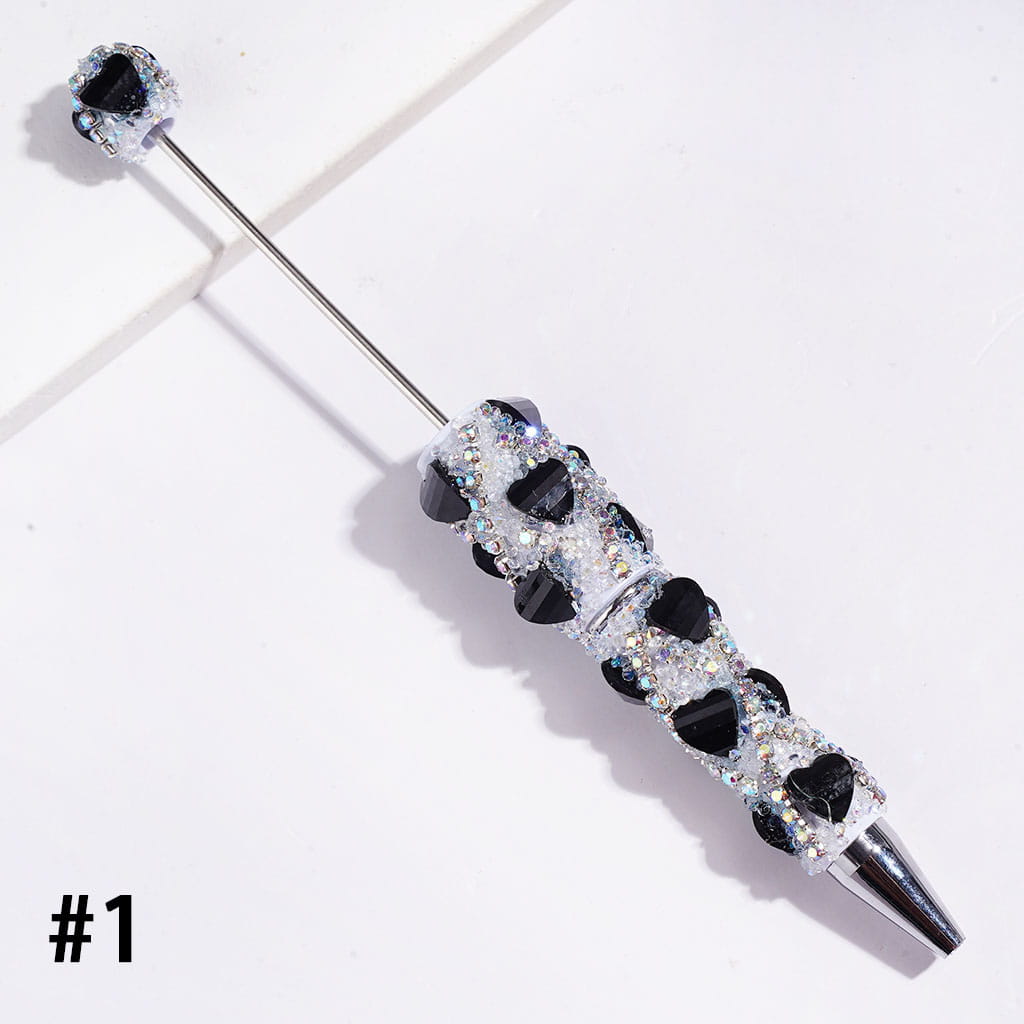 Handmade Beadable Sugar Pens with Glittery Heart Shaped Rhinestone and "X" Shaped AB Rhinestone, Multi-Color