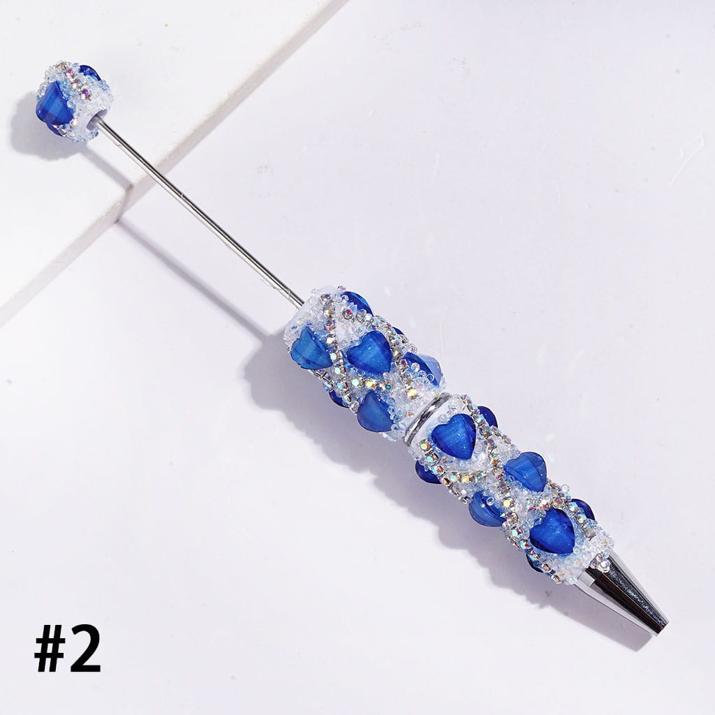 Handmade Beadable Sugar Pens with Glittery Heart Shaped Rhinestone and "X" Shaped AB Rhinestone, Multi-Color
