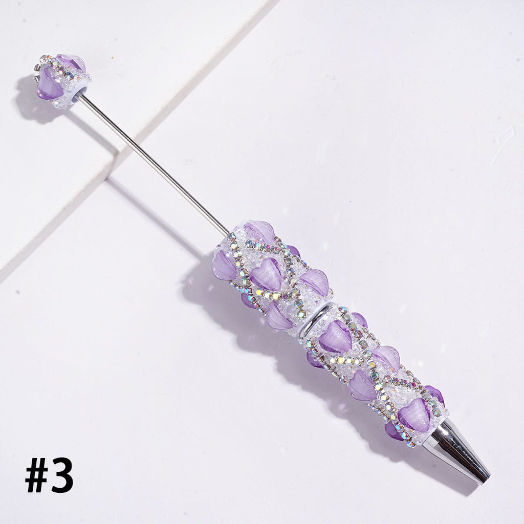 Handmade Beadable Sugar Pens with Glittery Heart Shaped Rhinestone and "X" Shaped AB Rhinestone, Multi-Color