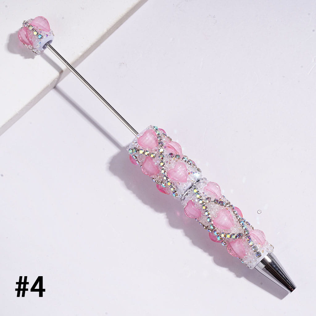 Handmade Beadable Sugar Pens with Glittery Heart Shaped Rhinestone and "X" Shaped AB Rhinestone, Multi-Color