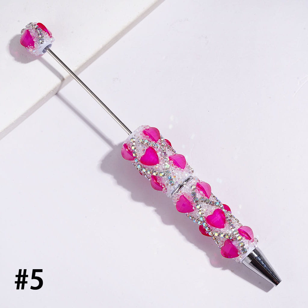 Handmade Beadable Sugar Pens with Glittery Heart Shaped Rhinestone and "X" Shaped AB Rhinestone, Multi-Color