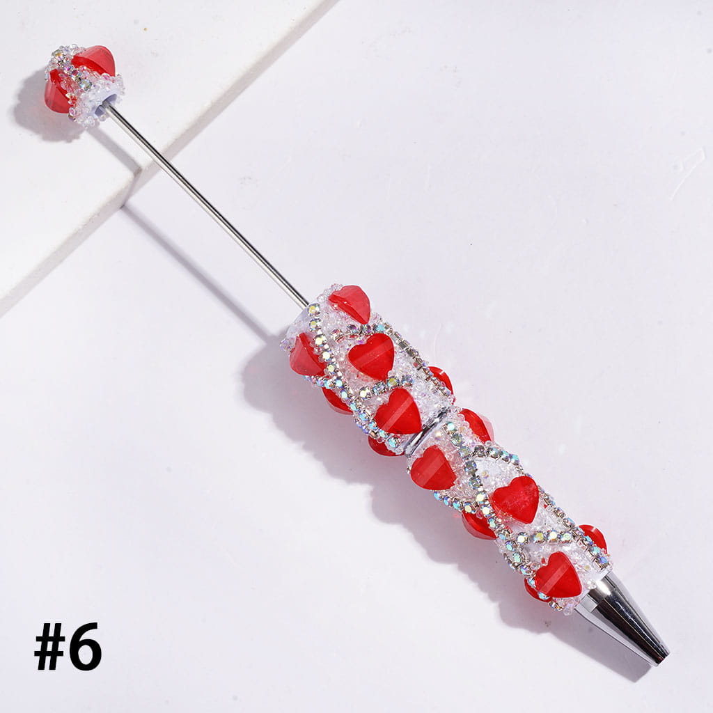 Handmade Beadable Sugar Pens with Glittery Heart Shaped Rhinestone and "X" Shaped AB Rhinestone, Multi-Color