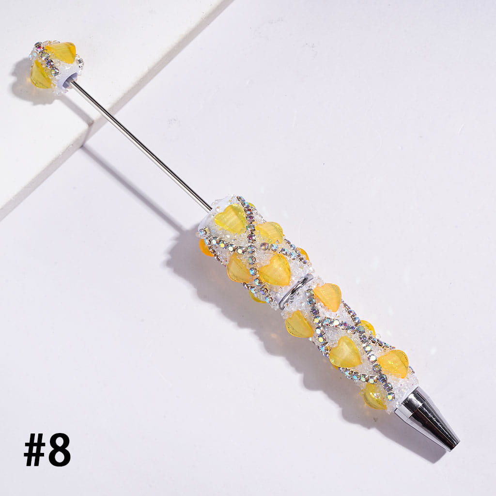Handmade Beadable Sugar Pens with Glittery Heart Shaped Rhinestone and "X" Shaped AB Rhinestone, Multi-Color