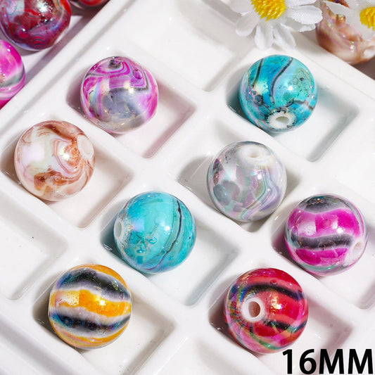UV-Coated Marble Swirl Acrylic Beads for Bracelets & Necklaces, Irregular Blended Color Design, 16MM, Multicolor, Random Mix