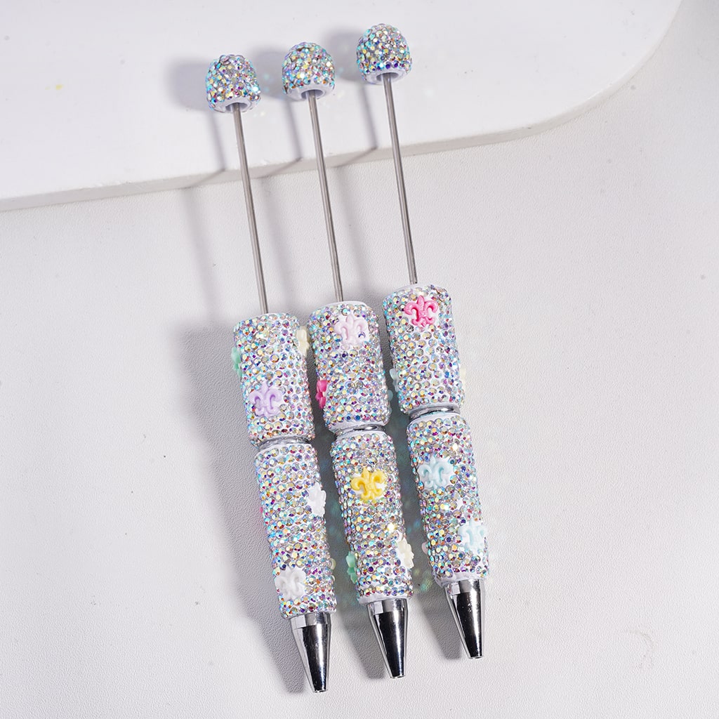 Glam Iris Beadable Clay Pen Black Base, AB Rhinestones, Random Mix