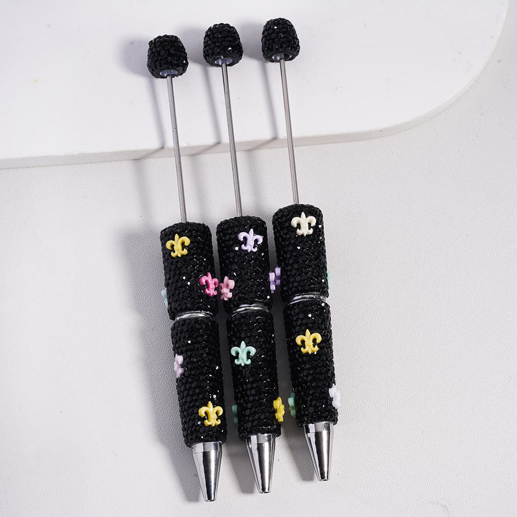 Glam Iris Beadable Clay Pen Black Base, AB Rhinestones, Random Mix