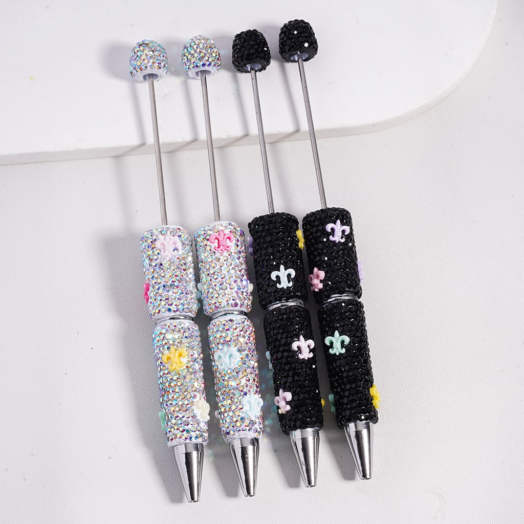 Glam Iris Beadable Clay Pen Black Base, AB Rhinestones, Random Mix