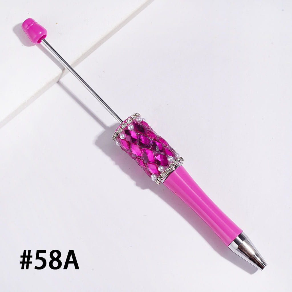 Diamond-Shaped Rhinestones with White Pearl & Clear Rhinestone Chain Handmade Beadable Pens, Multi-Color, Random Mix