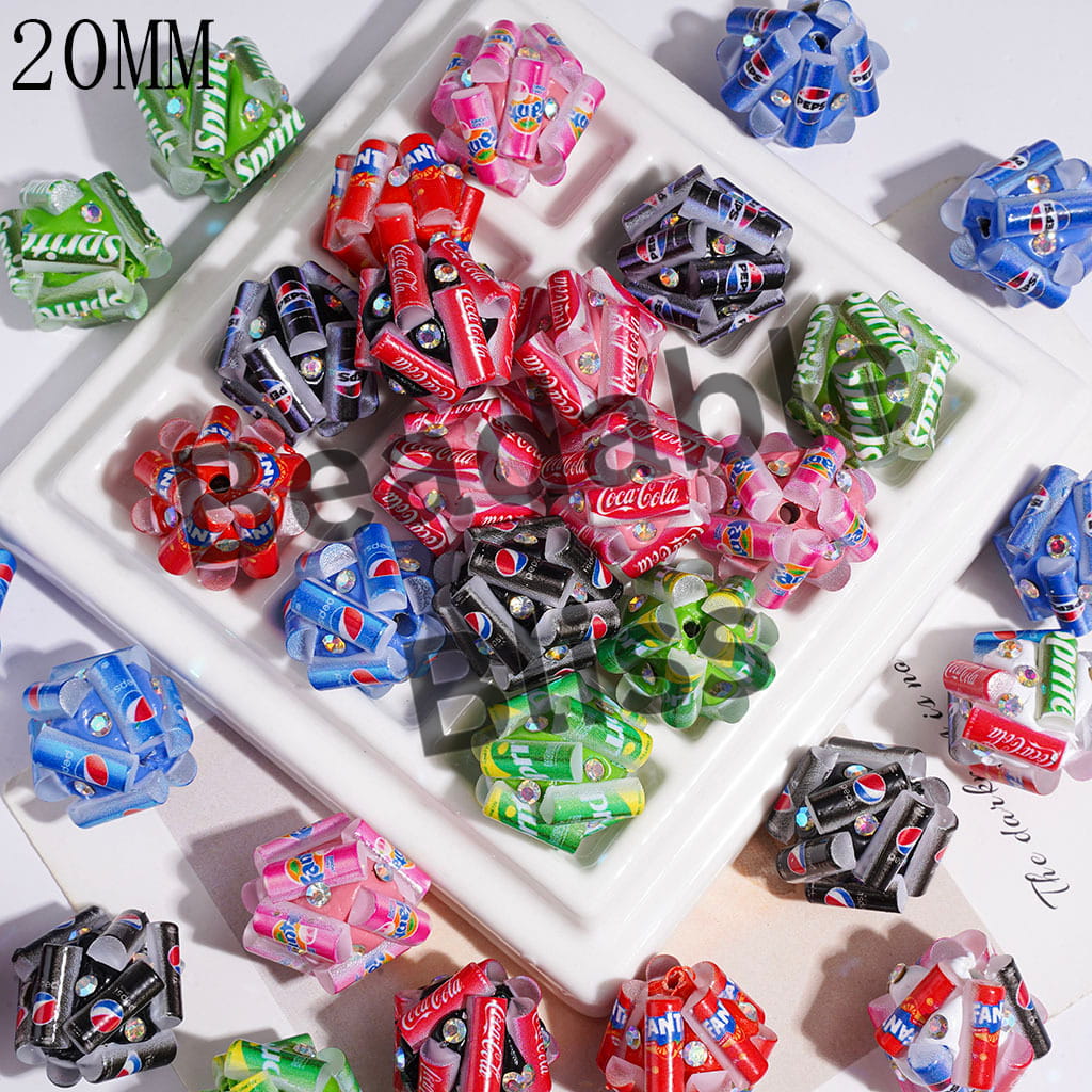 Clay Beads with Soda Carbonated Soft Drinking Can and AB Rhinestone, 20MM Multi-Color
