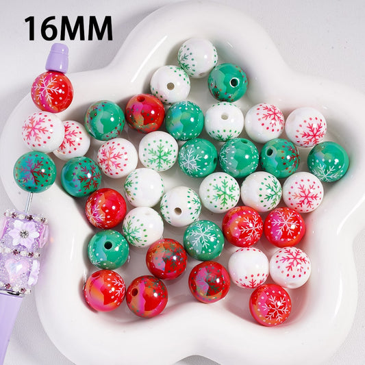 Snowflakes & Dots Christmas Style, Shiny Multi Color Round Acrylic Beads Random Mix, 16 MM
