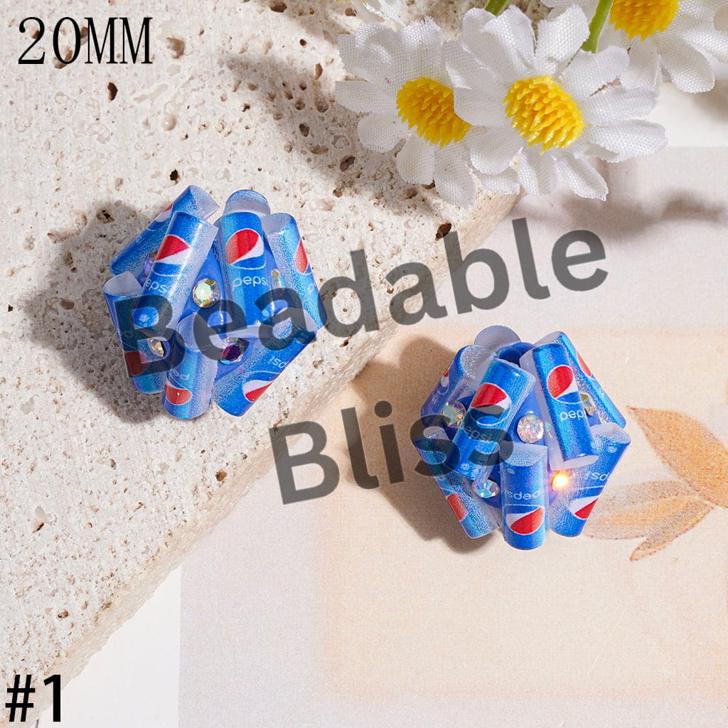 Clay Beads with Soda Carbonated Soft Drinking Can and AB Rhinestone, 20MM Multi-Color