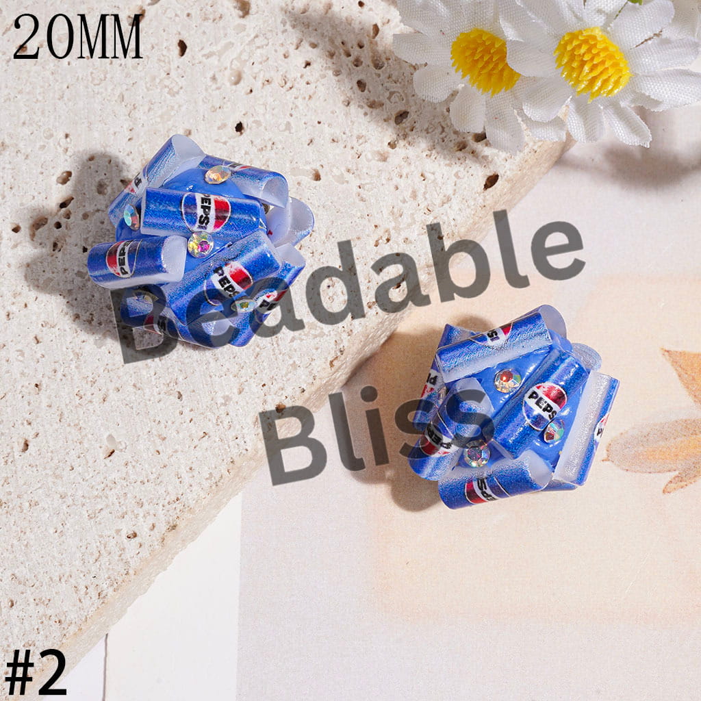 Clay Beads with Soda Carbonated Soft Drinking Can and AB Rhinestone, 20MM Multi-Color