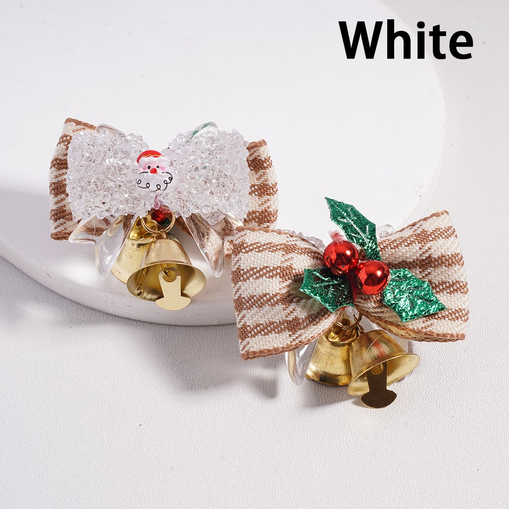 Christmas Santa, Tree, Bell Shapes with Fabric Bowtie & Cone Rhinestones Holiday Sugar Acrylic Beads