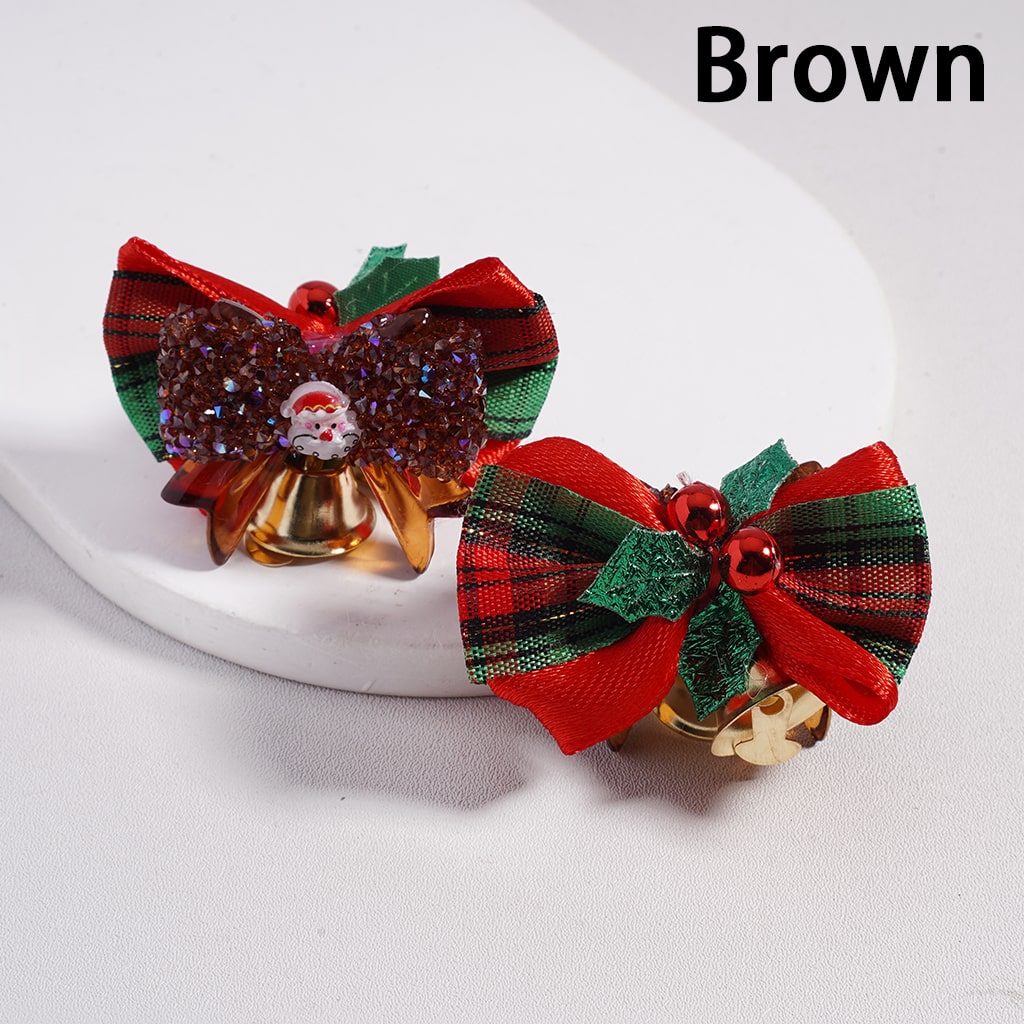 Christmas Santa, Tree, Bell Shapes with Fabric Bowtie & Cone Rhinestones Holiday Sugar Acrylic Beads