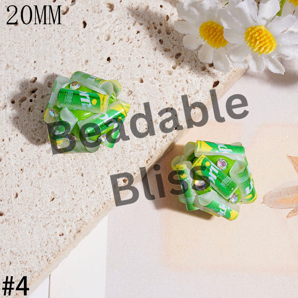 Clay Beads with Soda Carbonated Soft Drinking Can and AB Rhinestone, 20MM Multi-Color