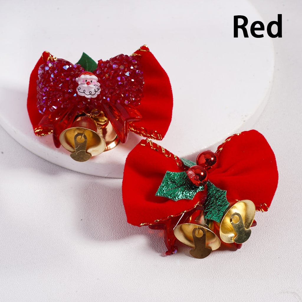 Christmas Santa, Tree, Bell Shapes with Fabric Bowtie & Cone Rhinestones Holiday Sugar Acrylic Beads