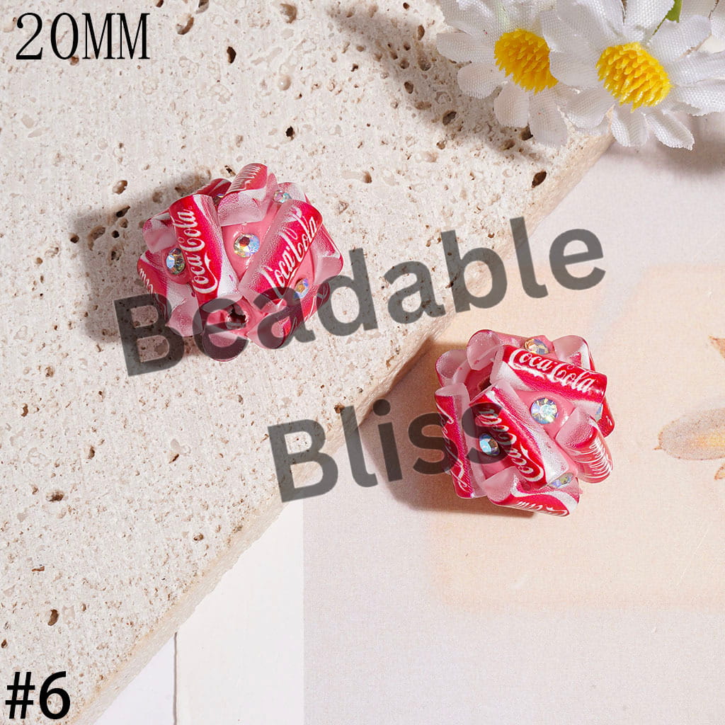 Clay Beads with Soda Carbonated Soft Drinking Can and AB Rhinestone, 20MM Multi-Color