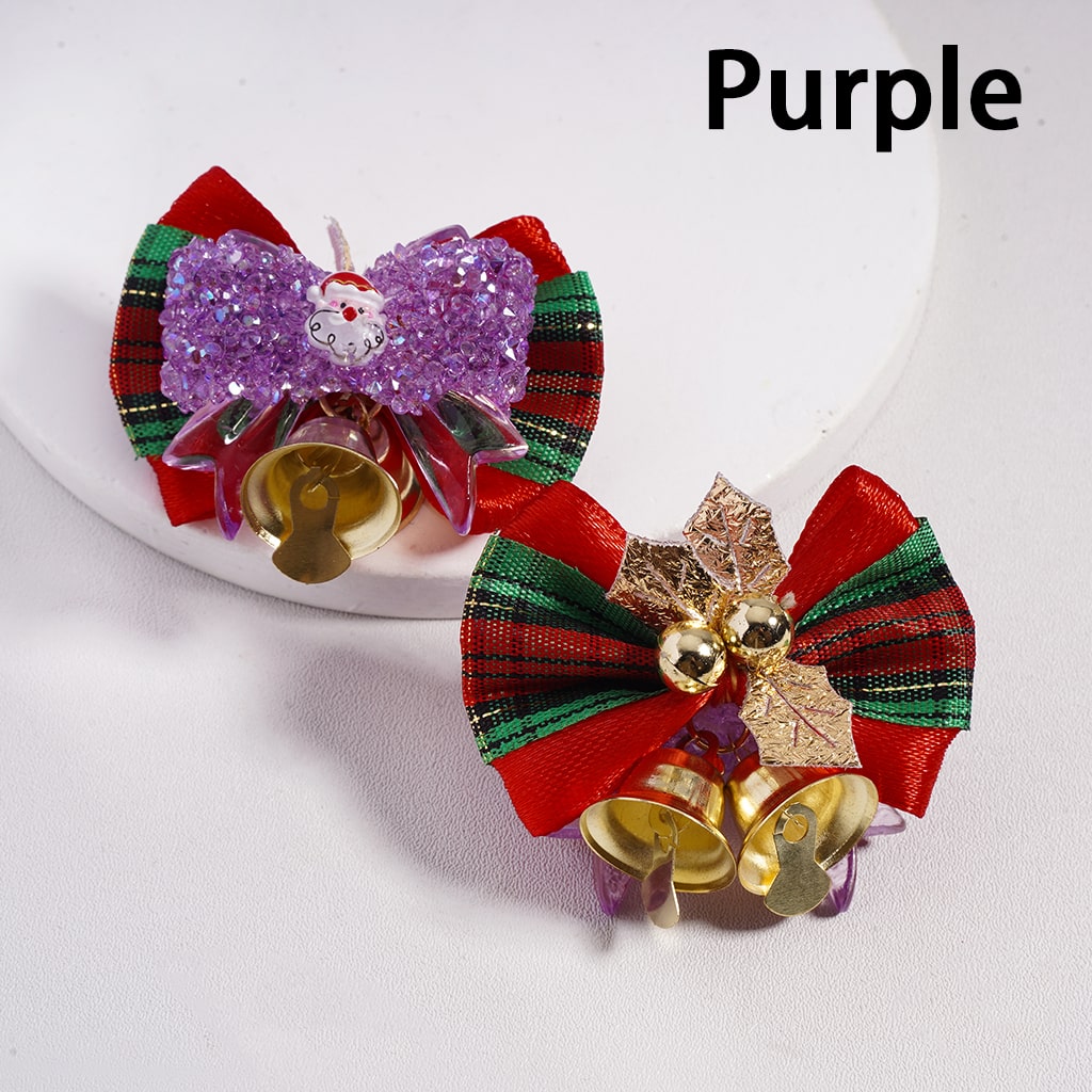 Christmas Santa, Tree, Bell Shapes with Fabric Bowtie & Cone Rhinestones Holiday Sugar Acrylic Beads