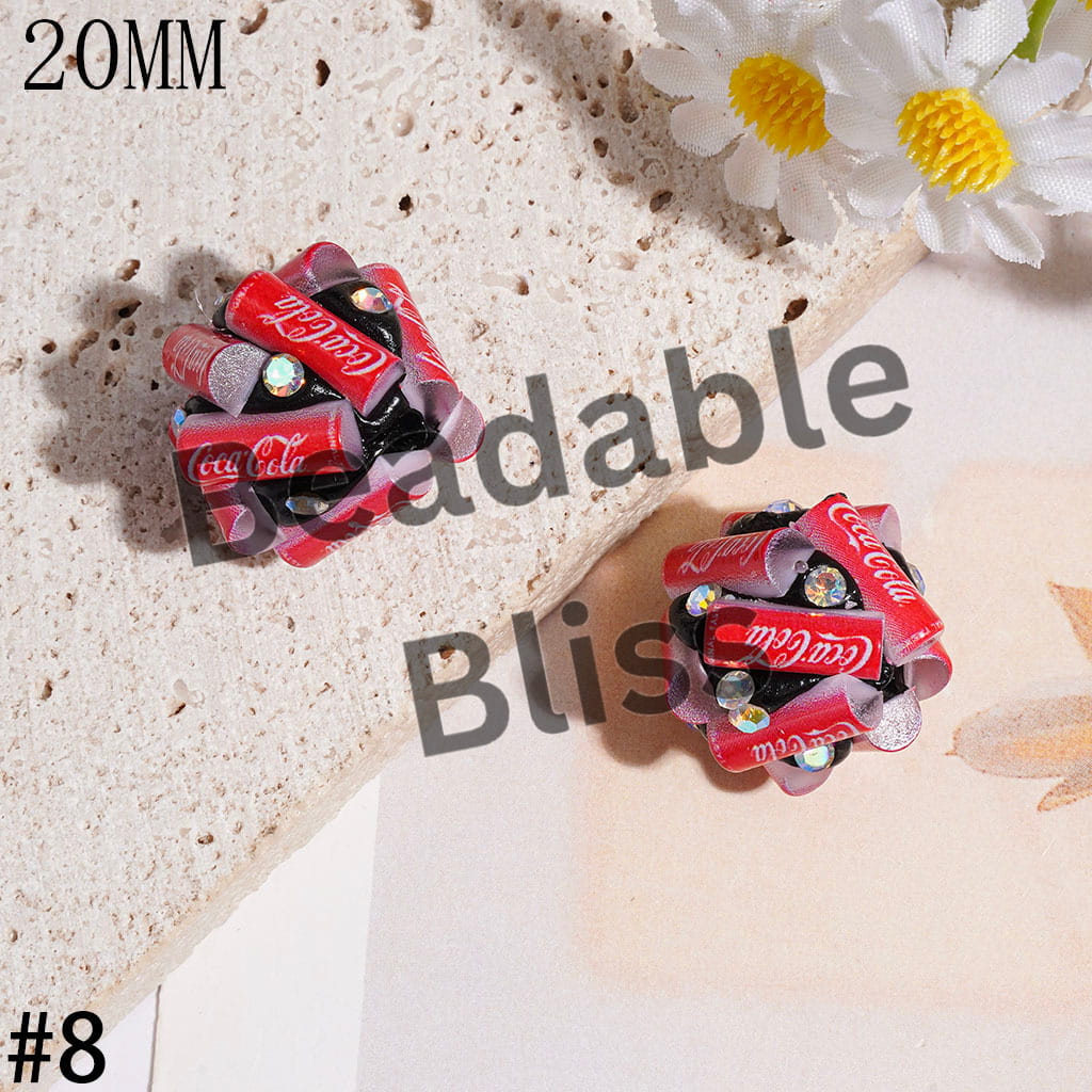 Clay Beads with Soda Carbonated Soft Drinking Can and AB Rhinestone, 20MM Multi-Color