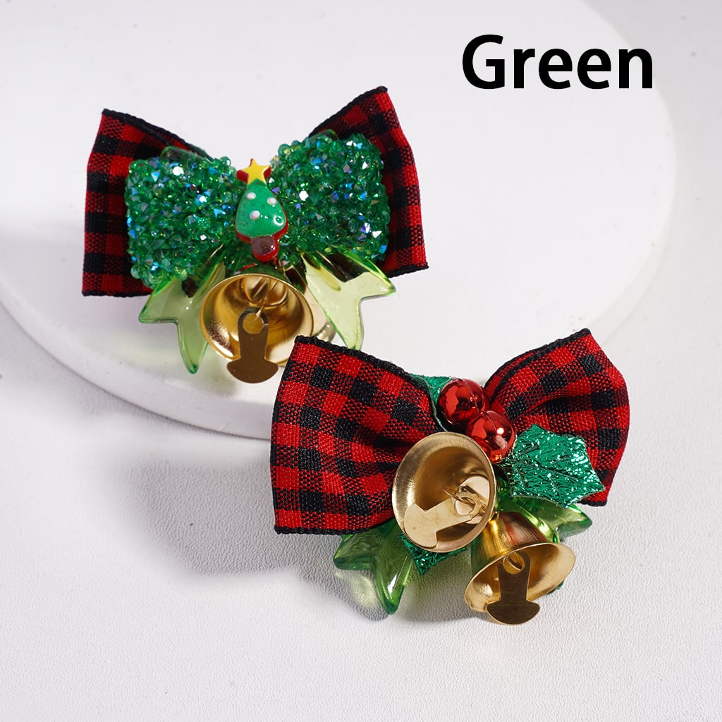 Christmas Santa, Tree, Bell Shapes with Fabric Bowtie & Cone Rhinestones Holiday Sugar Acrylic Beads