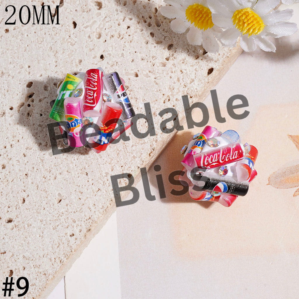 Clay Beads with Soda Carbonated Soft Drinking Can and AB Rhinestone, 20MM Multi-Color