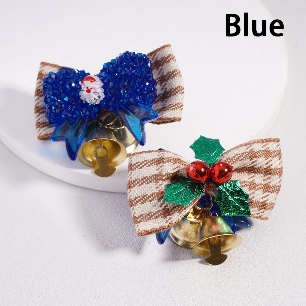 Christmas Santa, Tree, Bell Shapes with Fabric Bowtie & Cone Rhinestones Holiday Sugar Acrylic Beads