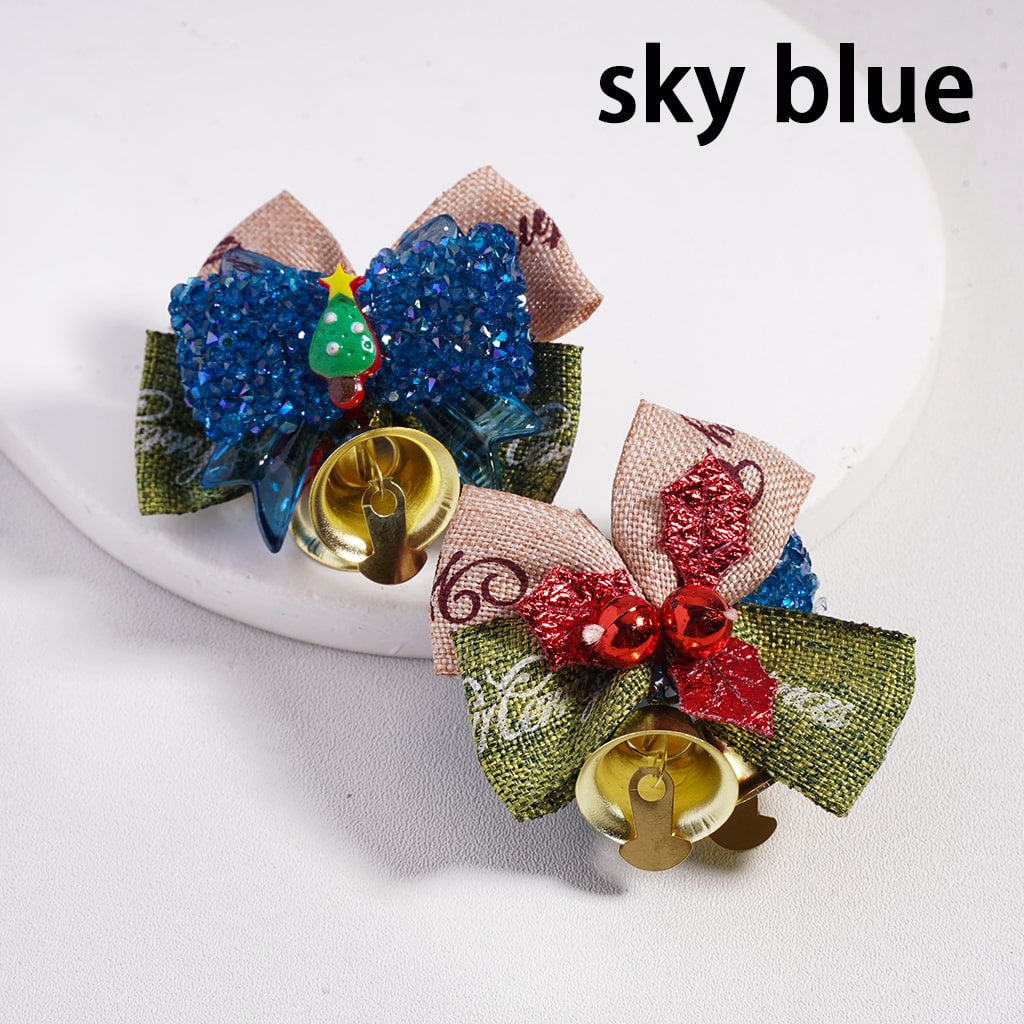 Christmas Santa, Tree, Bell Shapes with Fabric Bowtie & Cone Rhinestones Holiday Sugar Acrylic Beads
