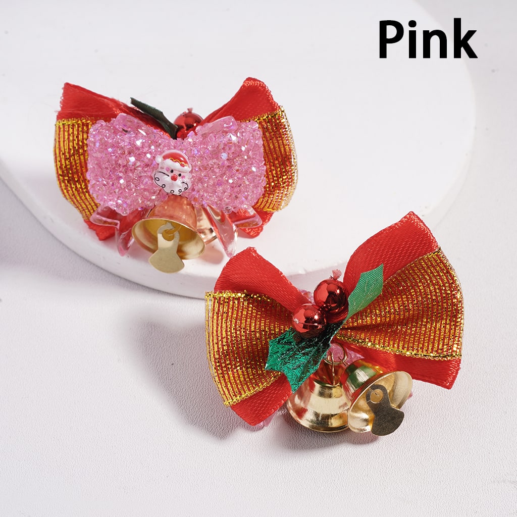 Christmas Santa, Tree, Bell Shapes with Fabric Bowtie & Cone Rhinestones Holiday Sugar Acrylic Beads