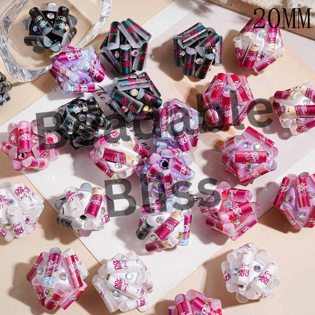 Clay Beads with Soda Drinking Can and AB Rhinestone, 20MM Multi-Color Random Mix