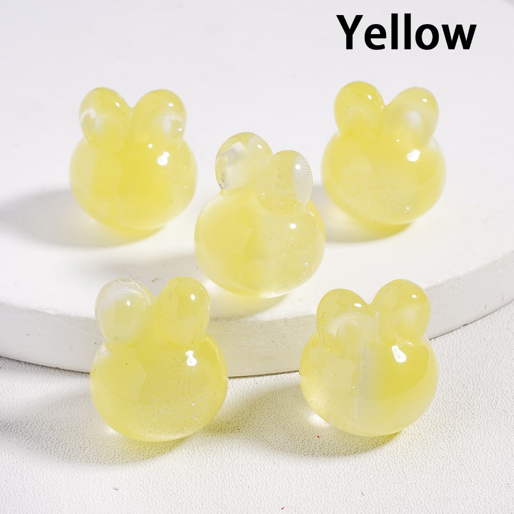 Glitter-Inside Rabbit Head Color-Changing Cat Eye Style, Acrylic Beads, Random Mix Height 18MM