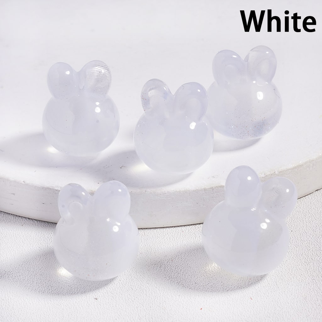 Glitter-Inside Rabbit Head Color-Changing Cat Eye Style, Acrylic Beads, Random Mix Height 18MM