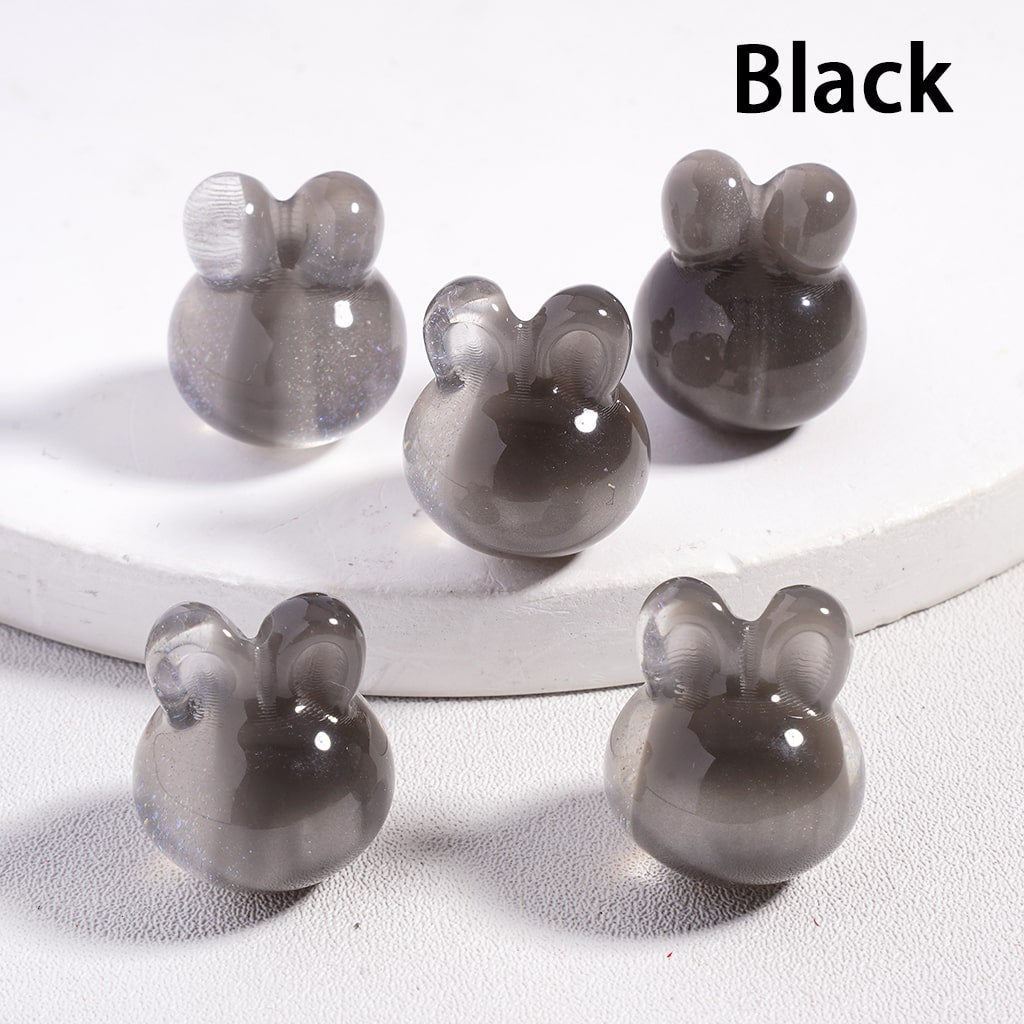 Glitter-Inside Rabbit Head Color-Changing Cat Eye Style, Acrylic Beads, Random Mix Height 18MM