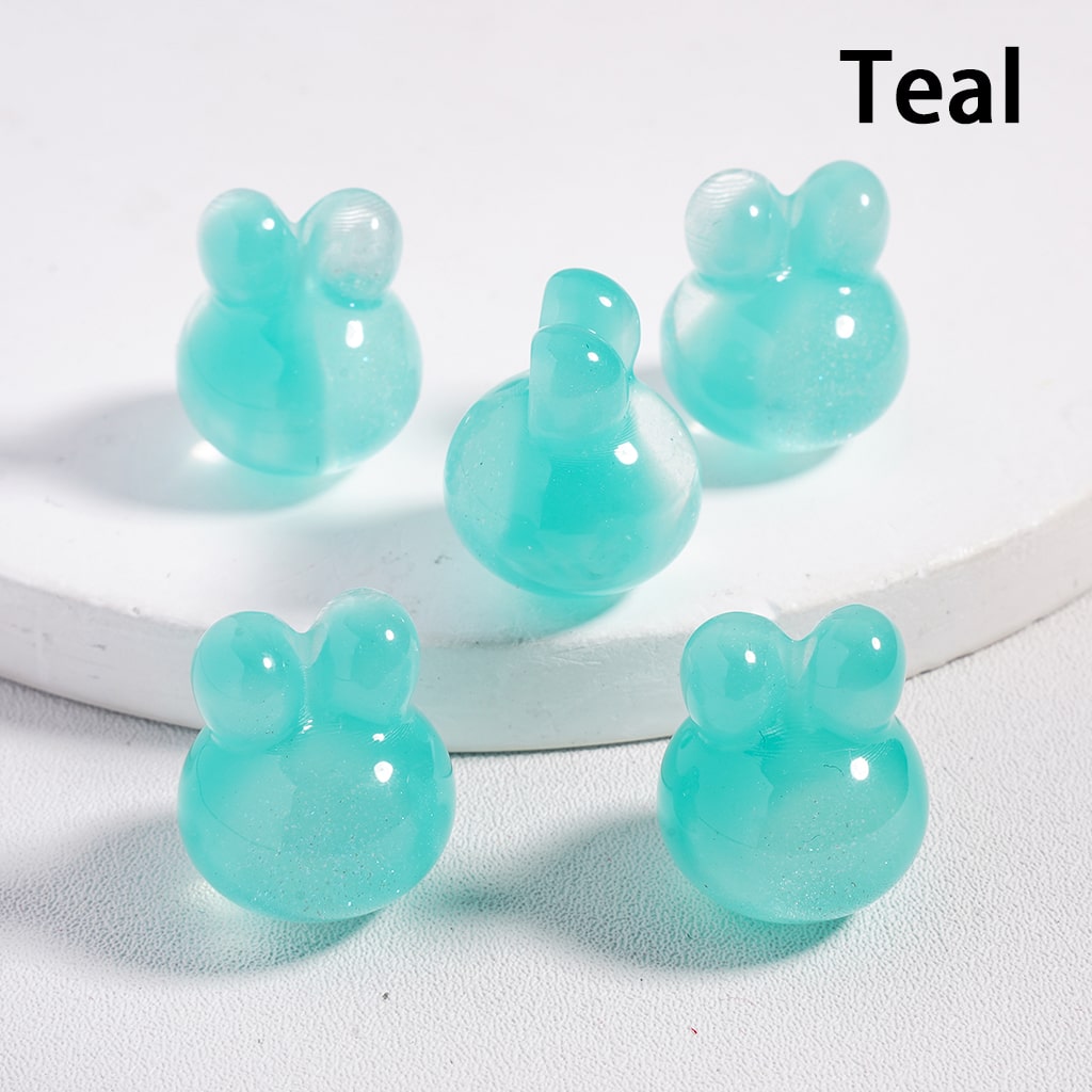 Glitter-Inside Rabbit Head Color-Changing Cat Eye Style, Acrylic Beads, Random Mix Height 18MM