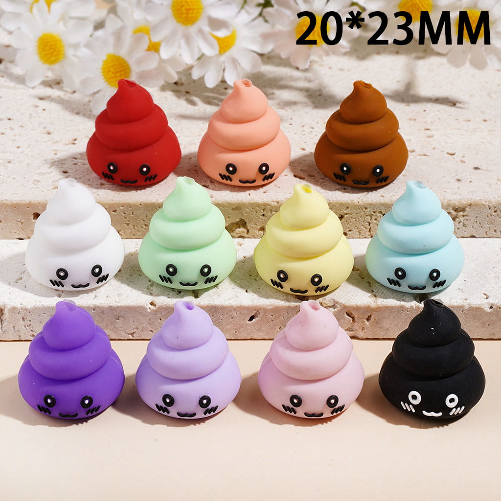 3D Cute and Humorous Excrement Silicone Focal Beads, 20*23MM, Multi-Color